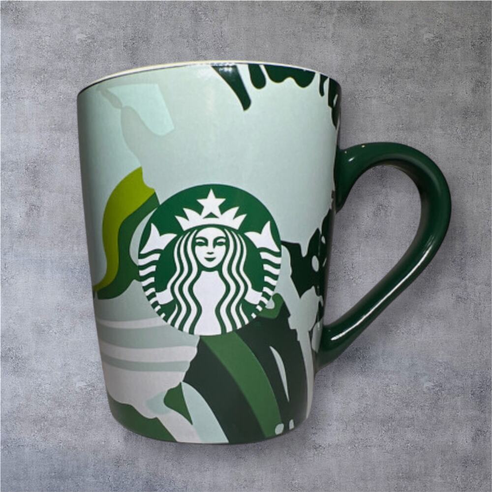 Starbucks 2021 Green Leaf Fern Coffee Mug 10oz Siren Logo Ceramic Mint White Cup